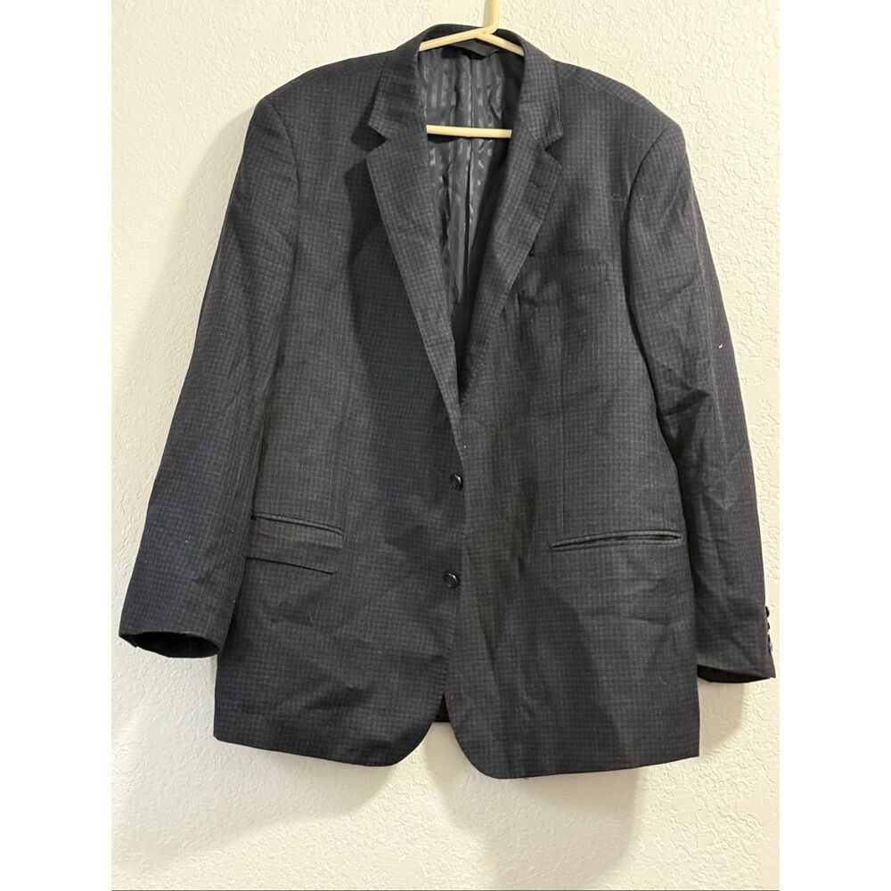 Baroni 100% Wool 2 Button Blazer Jacket SIZE 50L 50 L blue check